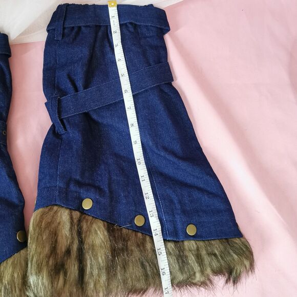 Vintage Y2K Denim Leg Warmers with Faux Fur Trim Rare Harajuku Kawaii Streetwear - Picture 7 of 12